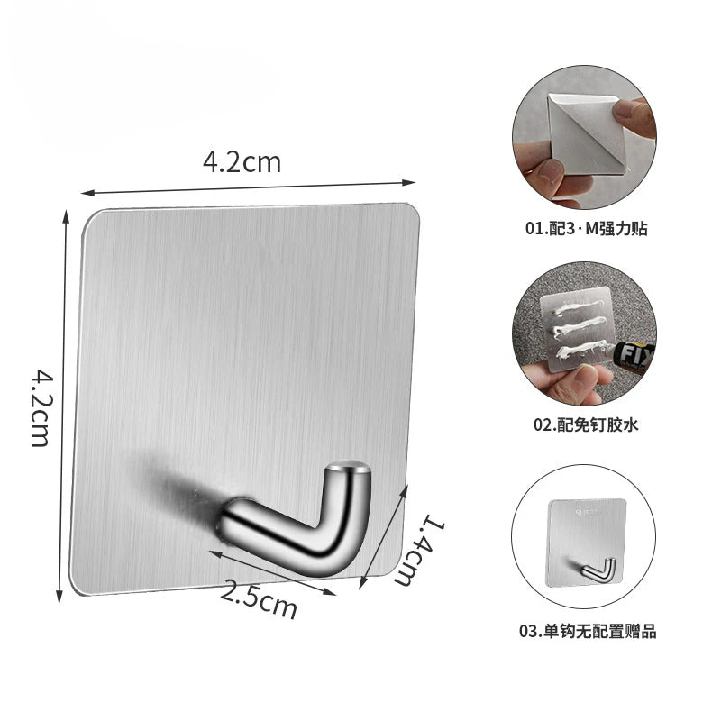 Stainless Steel Double Hook: Hang-Free Punch for Kitchen and Bathroom Storage