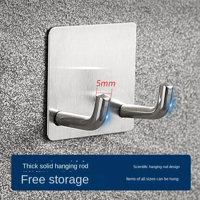 Stainless Steel Double Hook: Hang-Free Punch for Kitchen and Bathroom Storage