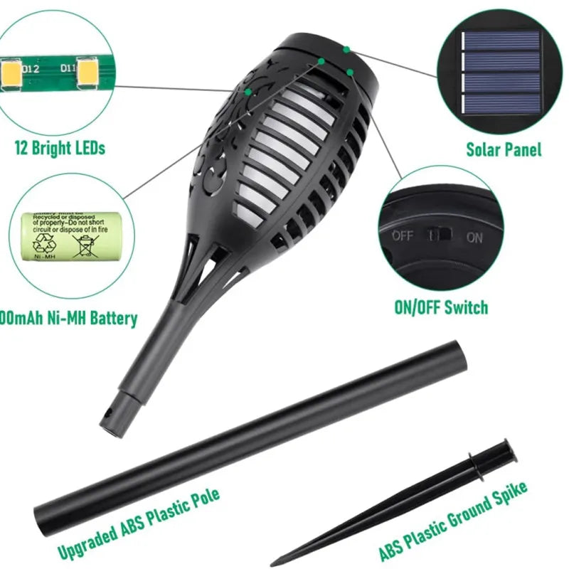 Waterproof Solar Powered Outdoor Torch Lights