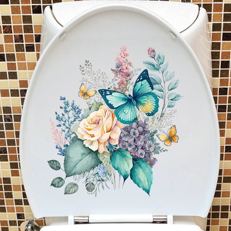 Watercolor Flower Waterproof Toilet Sticker