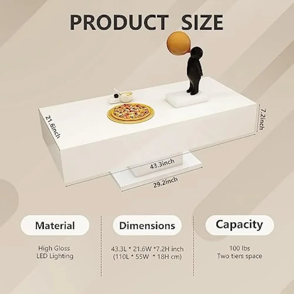 High Gloss Modern Coffee Table With LED Lights