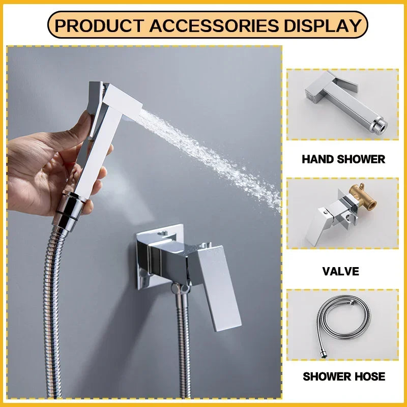 Hand-Held Square Spray Gun Brass Toilet Bidet