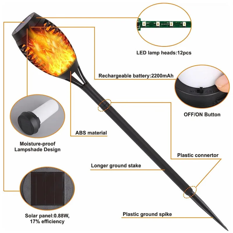 Waterproof Solar Powered Outdoor Torch Lights