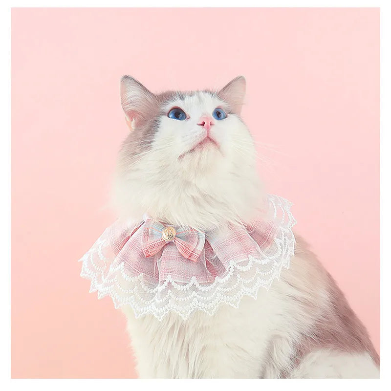 Pink Plaid Ribbon Pet Bib Bowtie