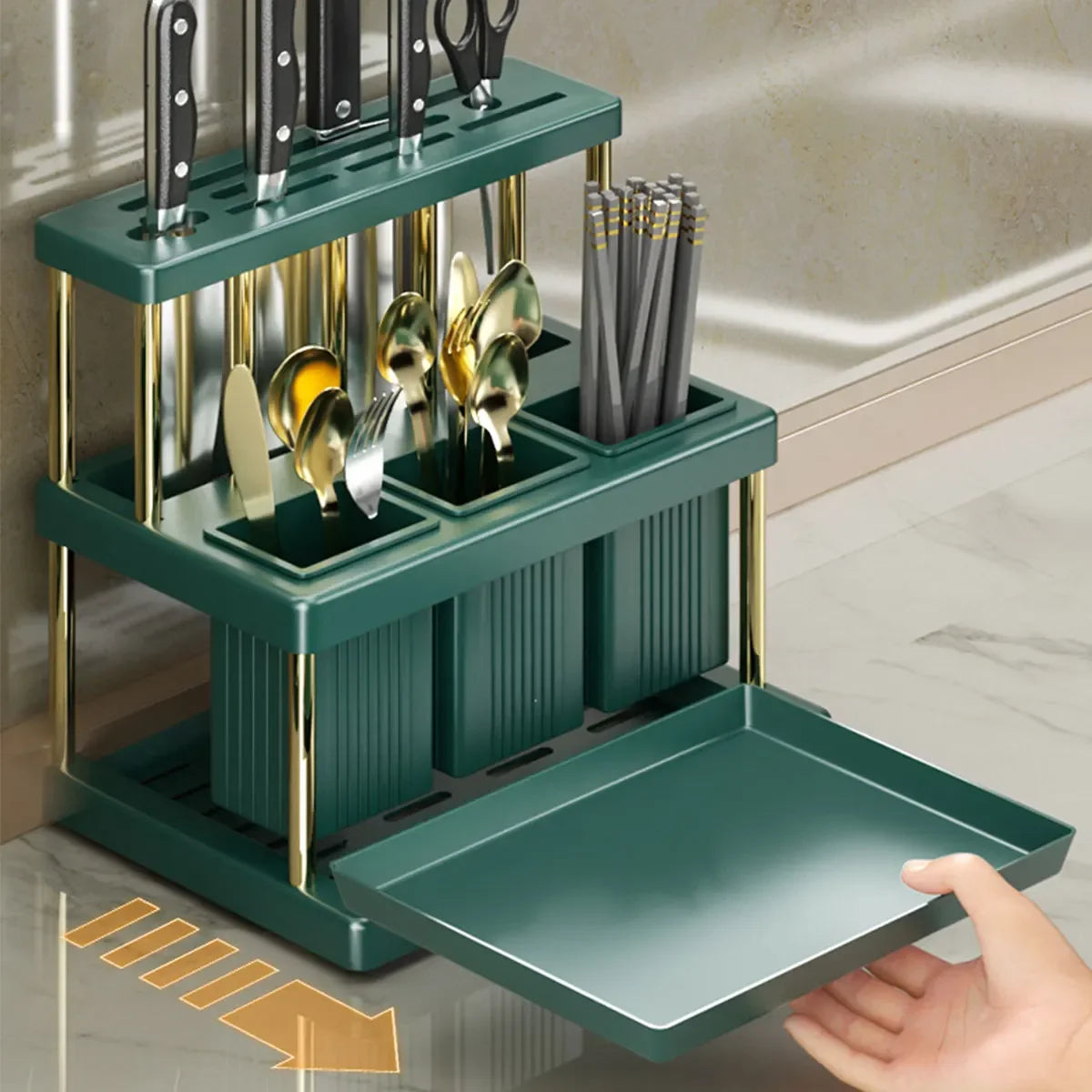 Multi-Function Cutter and Cutlery Drainer Rack