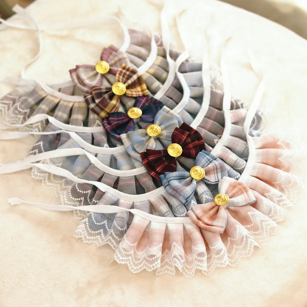 Pink Plaid Ribbon Pet Bib Bowtie