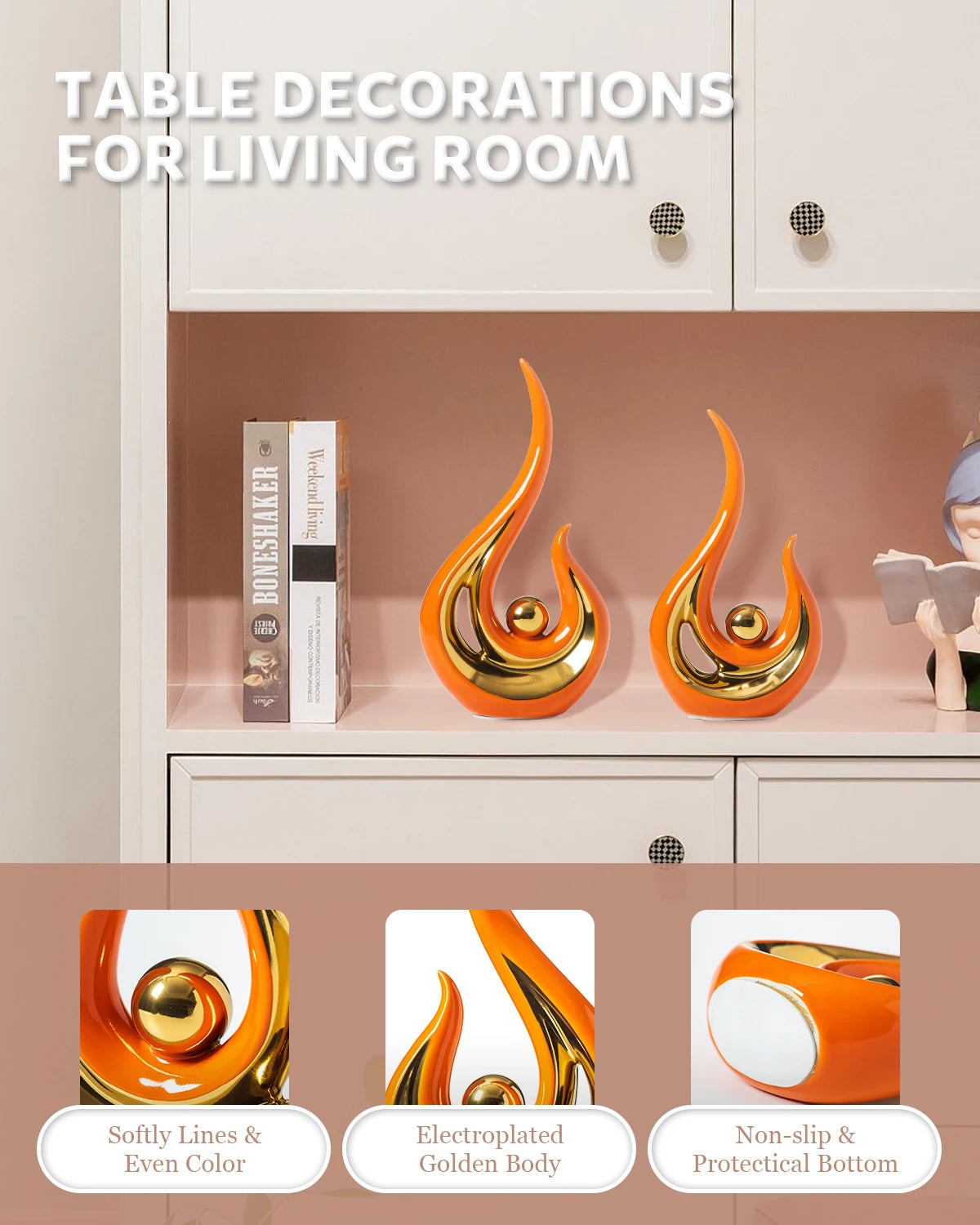 Abstract Orange Gold Ceramic Statue
